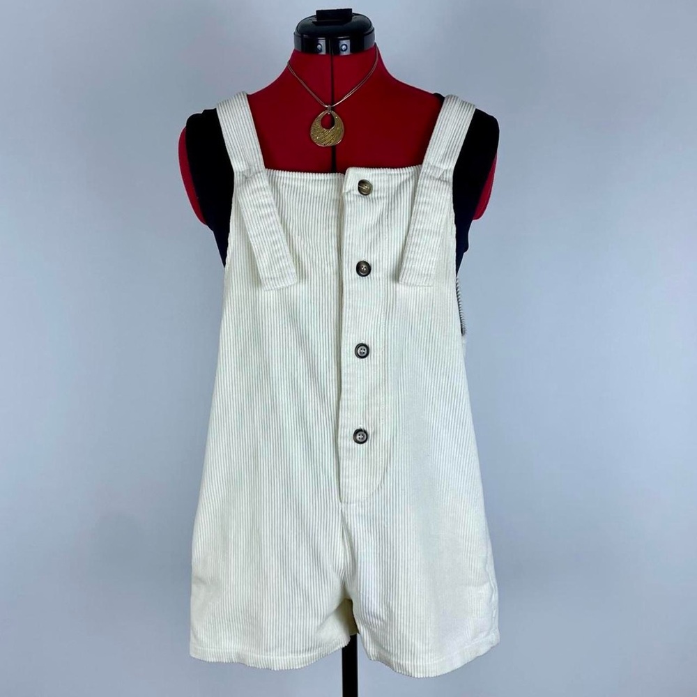 Ivory Corduroy Overall Romper